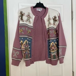 Alfred Dunner knit cardigan in Gingerbread theme - Medium